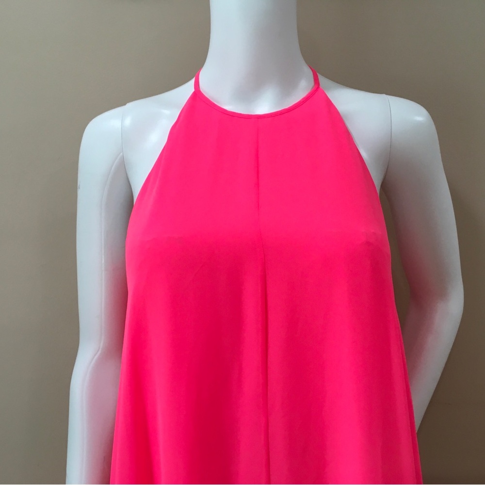 ASOS Neon Pink Halter Maxi Dress Open Strappy Back Chiffon Flowy Gown Womens 6 - Picture 2 of 6